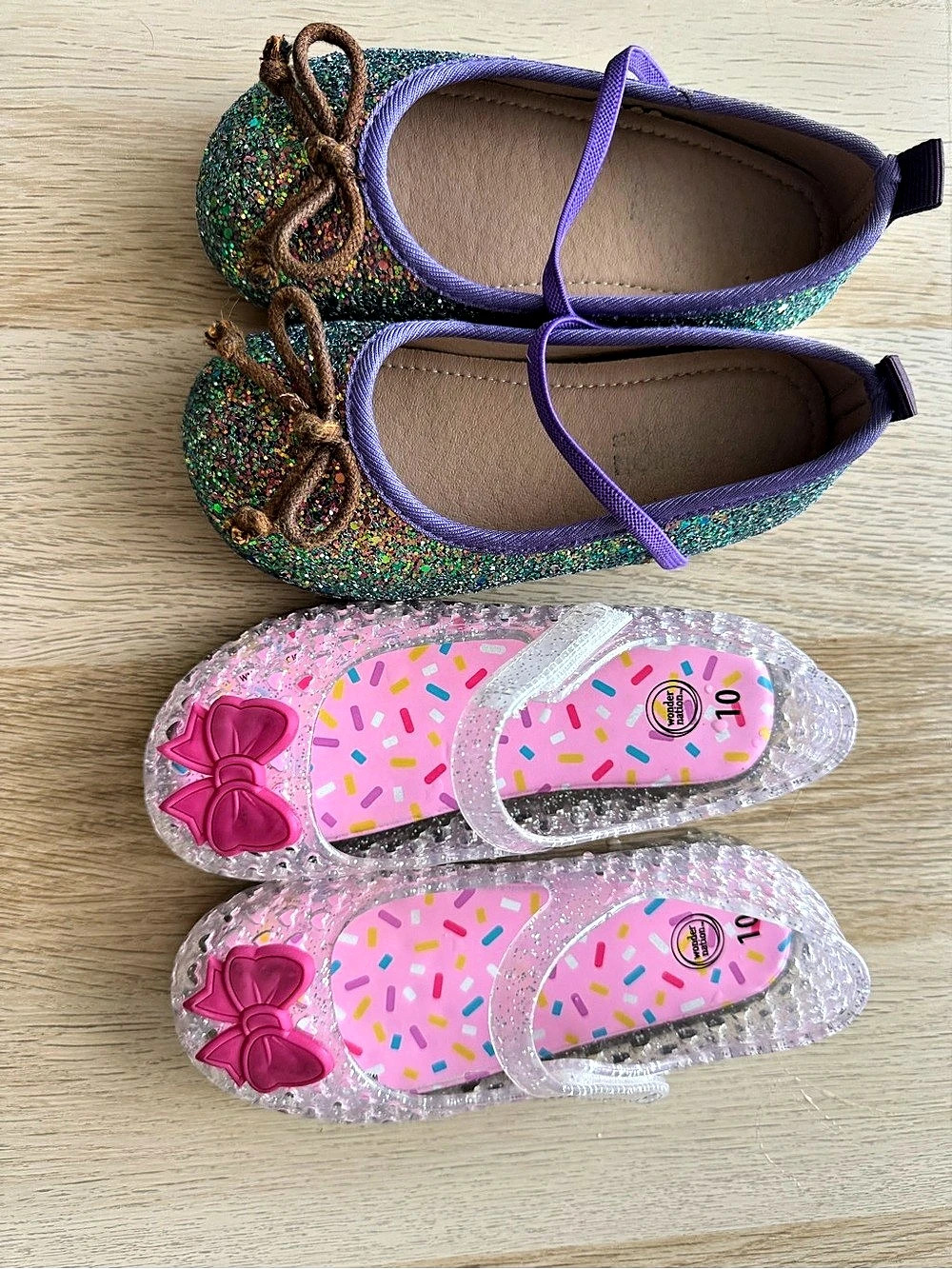 Wonder Nation Girls US 10 Glitter Bow Dress Shoes Set